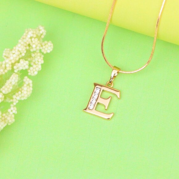 "Rose Gold Letter E Pendant with Crystals – 18K Gold Plated Charm, XPPT1354 - Picture 13 of 13